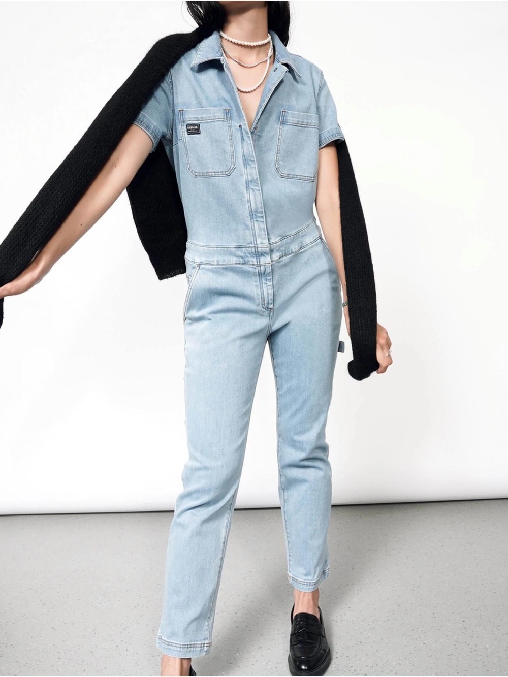 Wildfang The Essential Short Sleeve Denim Coverall Light Wash Women’s Size XL